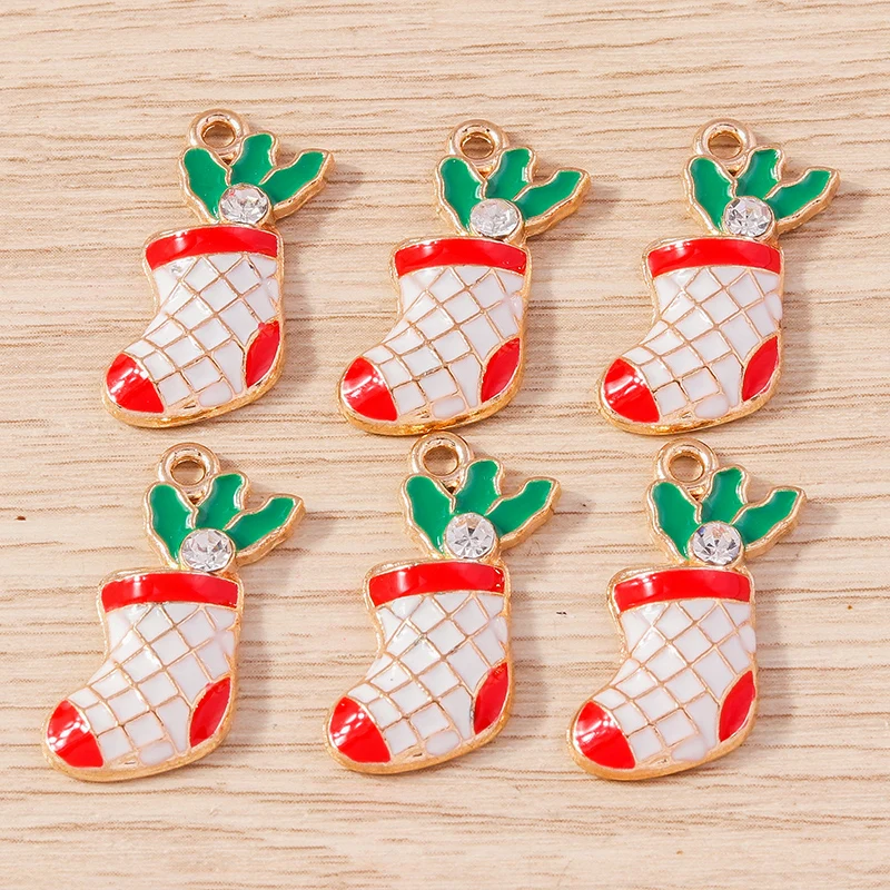 10 Stück 14x23mm Niedliche Emaille-Weihnachtssocken-Anhänger für Schmuckherstellung, Ohrringe, Halsketten, DIY Handgemachtes Bastelzubehör – Detail 2