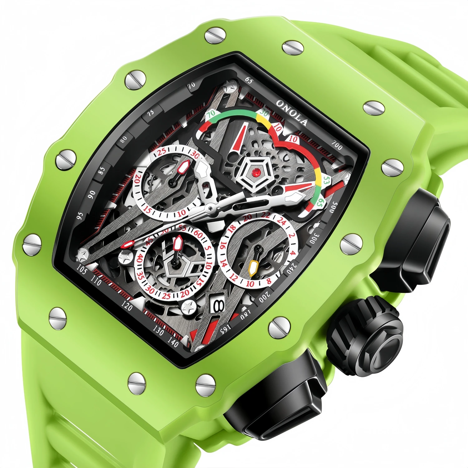 

ONOLA Watch Men's Multi functional Wine Bucket Watch Sports Quartz Watch Waterproof Luminous Silicone Strap