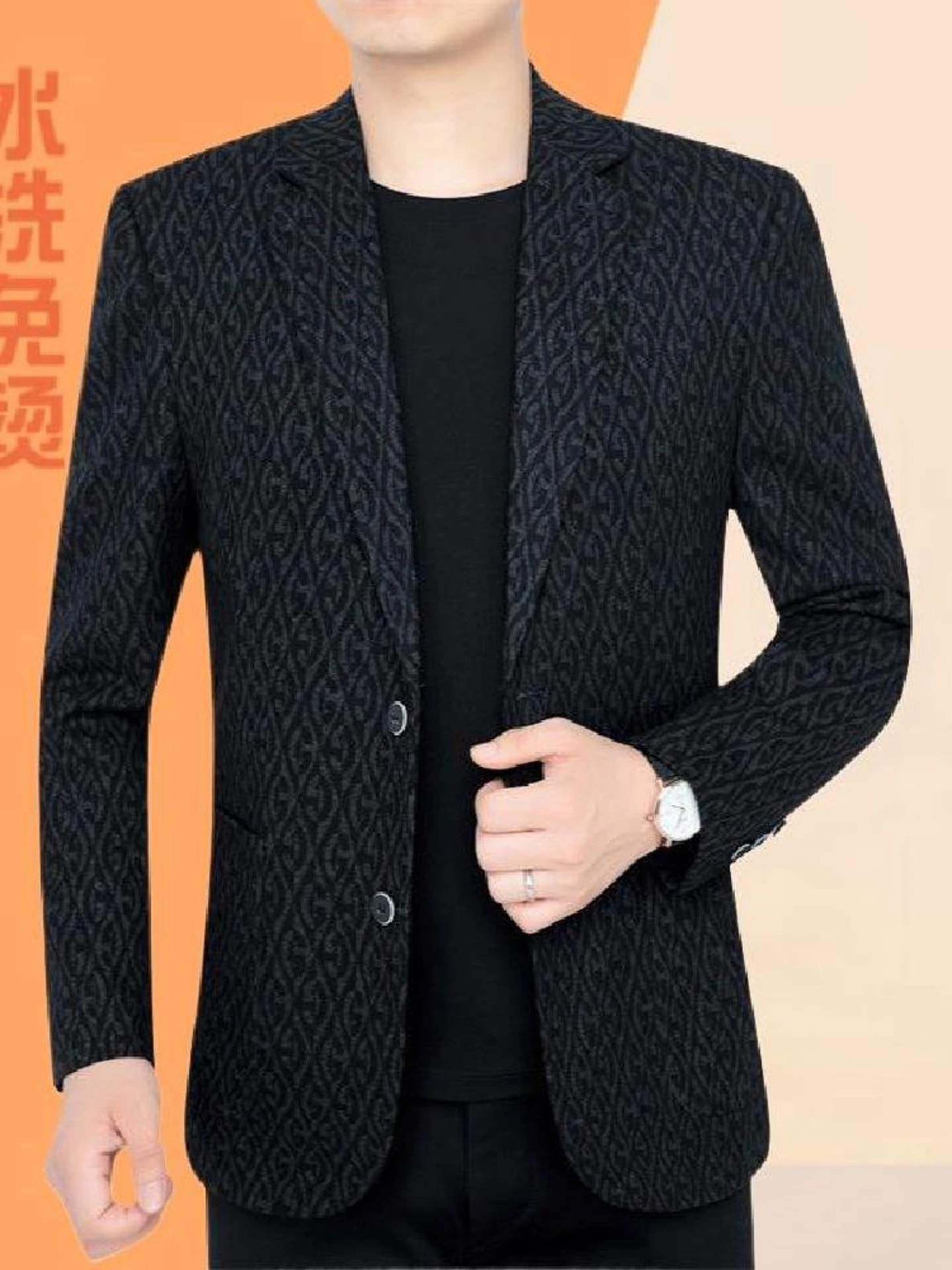 

Casual Luxury Polyester Fiber Men's Suit Jaet Mid-aged Dad's Casual Wear High-end Busin Sle Long Sve Two-button Suit