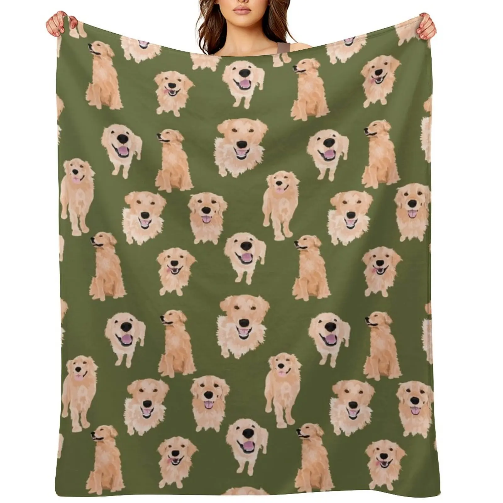 

Golden Retrievers Olive Throw Blanket Soft Plush Plaid christmas gifts Large Winter beds Blankets