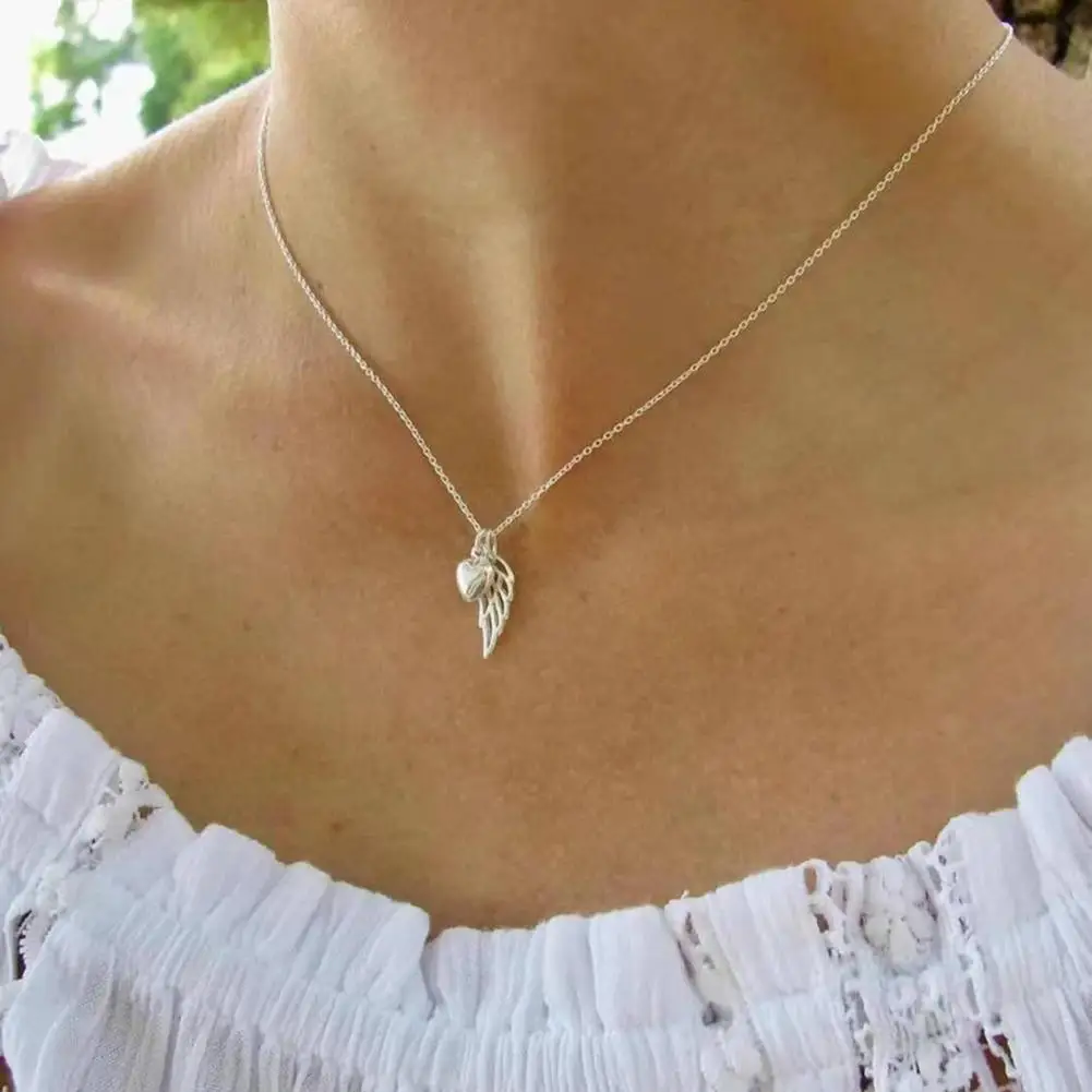 Fashion Creative Angel Wing Neck Pendant Long Lasting Charm Necklace Heart Angel Wing Pendant Necklace Women Gifts