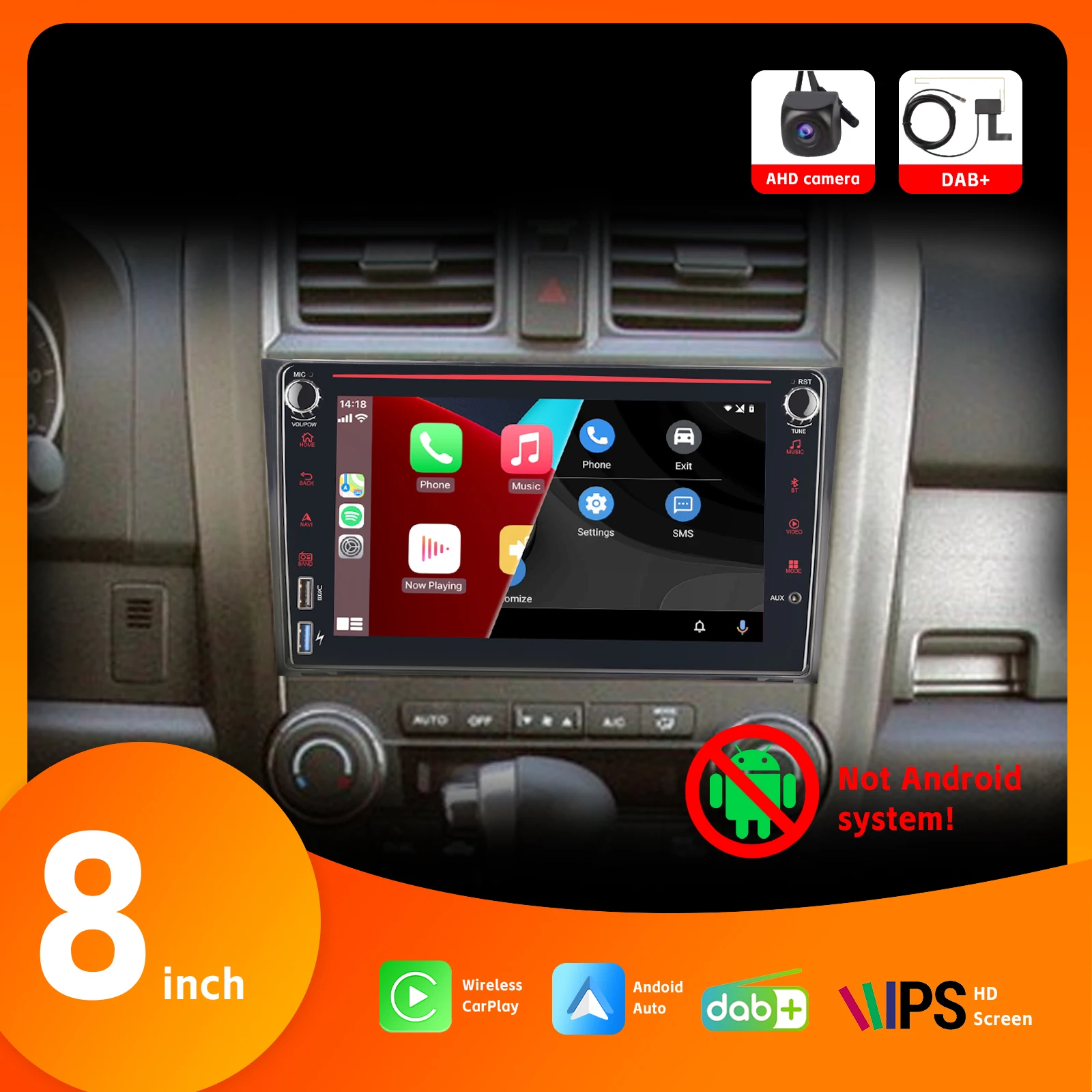 

8" HD IPS Touch Screen Car Radio Wireless Carplay Android Auto DAB+ Bluetooth SWC AHD Rear View Camera for Honda CRV 2007-2011