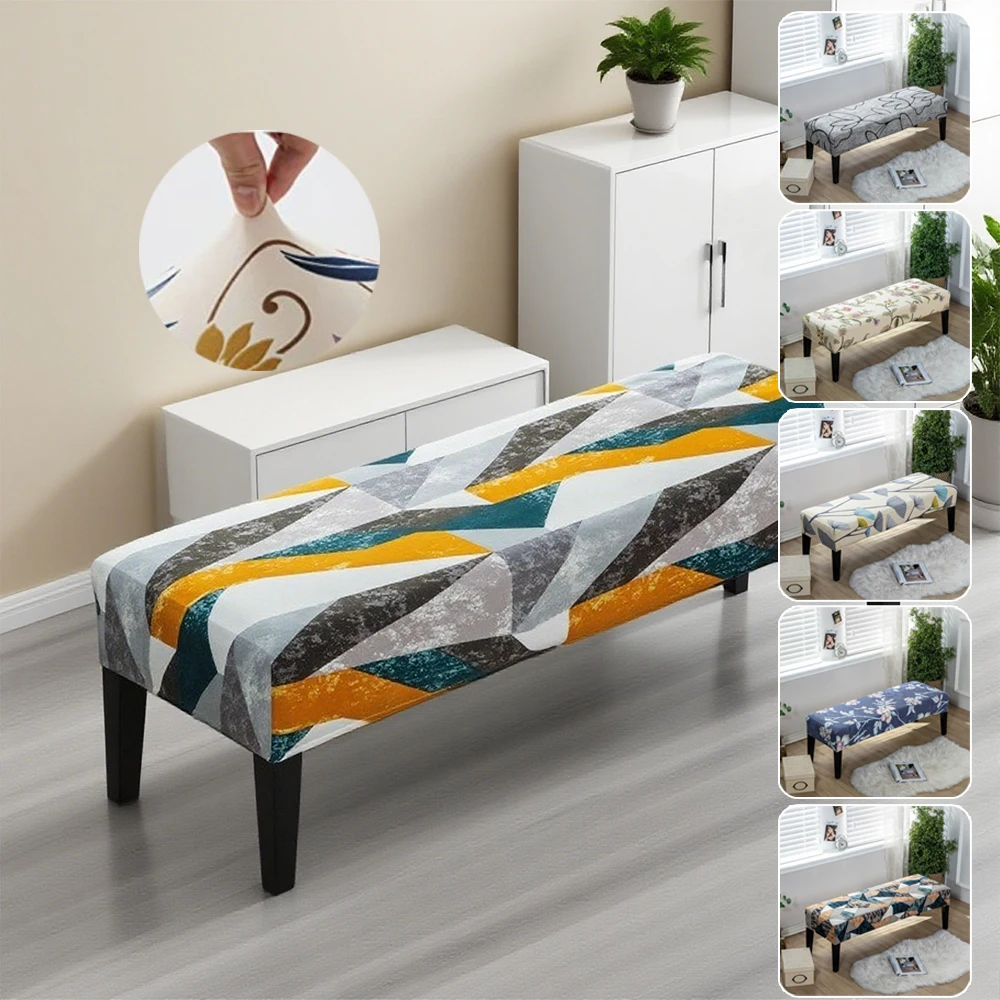 

1PC Elastic Printed Bench Cover Stretch Fabric Long Bench Cover Non-slip Full Wrap Removable Bench Slipcover Ottoman Cover 스툴커버
