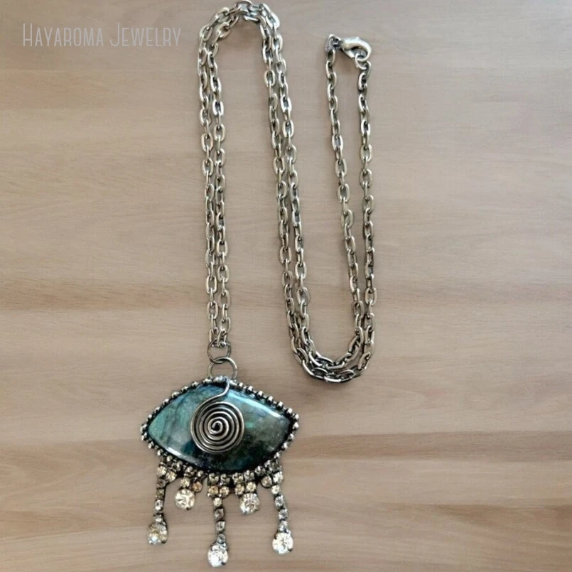 

10Pcs Evil Eye Pendant Necklace Labradorite Pendant Luck Spiritual Boho Women Jewelry Gift