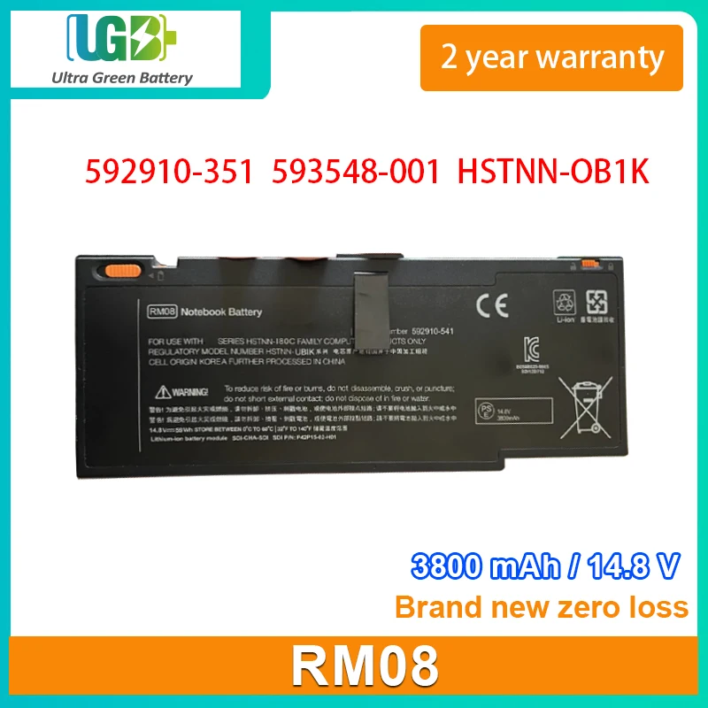 

UGB Новый аккумулятор для HP RM08 Envy 14 592910-351 593548-001 HSTNN-OB1K Series 14,8 V 3800mAh