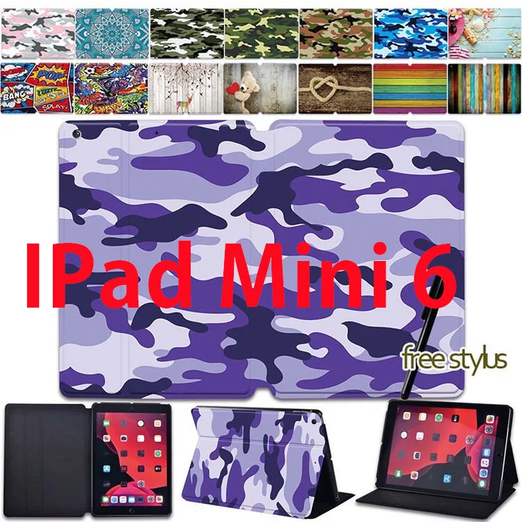 Funda para tableta para IPad Mini 6, funda protectora de cuero con patrón de camuflaje de 8,3 pulgadas para IPad Mini 2021 de 6. a generación