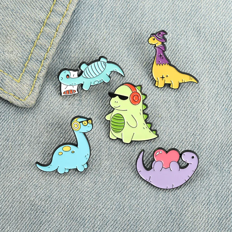 Wearing sunglasses with earphones and pillows dinosaur carton Enamel Brooch Collect With Letter Pins Clothing Backpack Enamel Ba