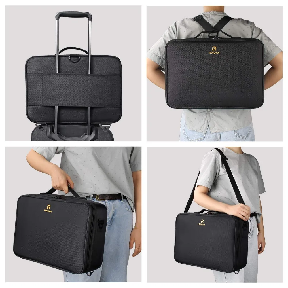 Large 3-Layer Makeup Case Cosmetic Organizer Brush Bag Train Box for Hair Tools and Cosmetics