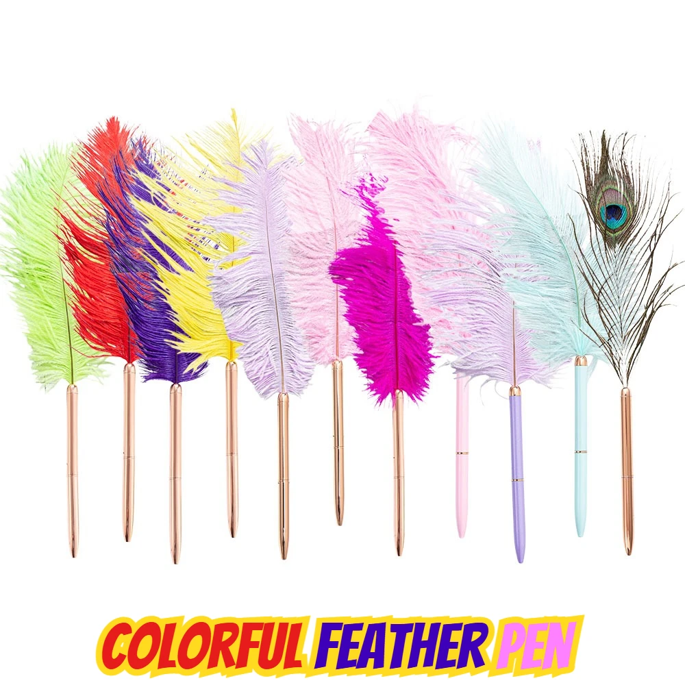 Feather Ballpoint Pen Ostrich Feather Pen Wedding Guest Book Signing Pen Vintage Calligraphy Pen Office School Stationery Gift