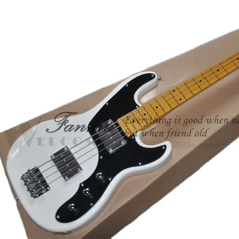 4 Strings Bass Electric Bass Guitar, Tel White Bass, Maple Fingerboard,Yellow Maple Neck,Big Pickups