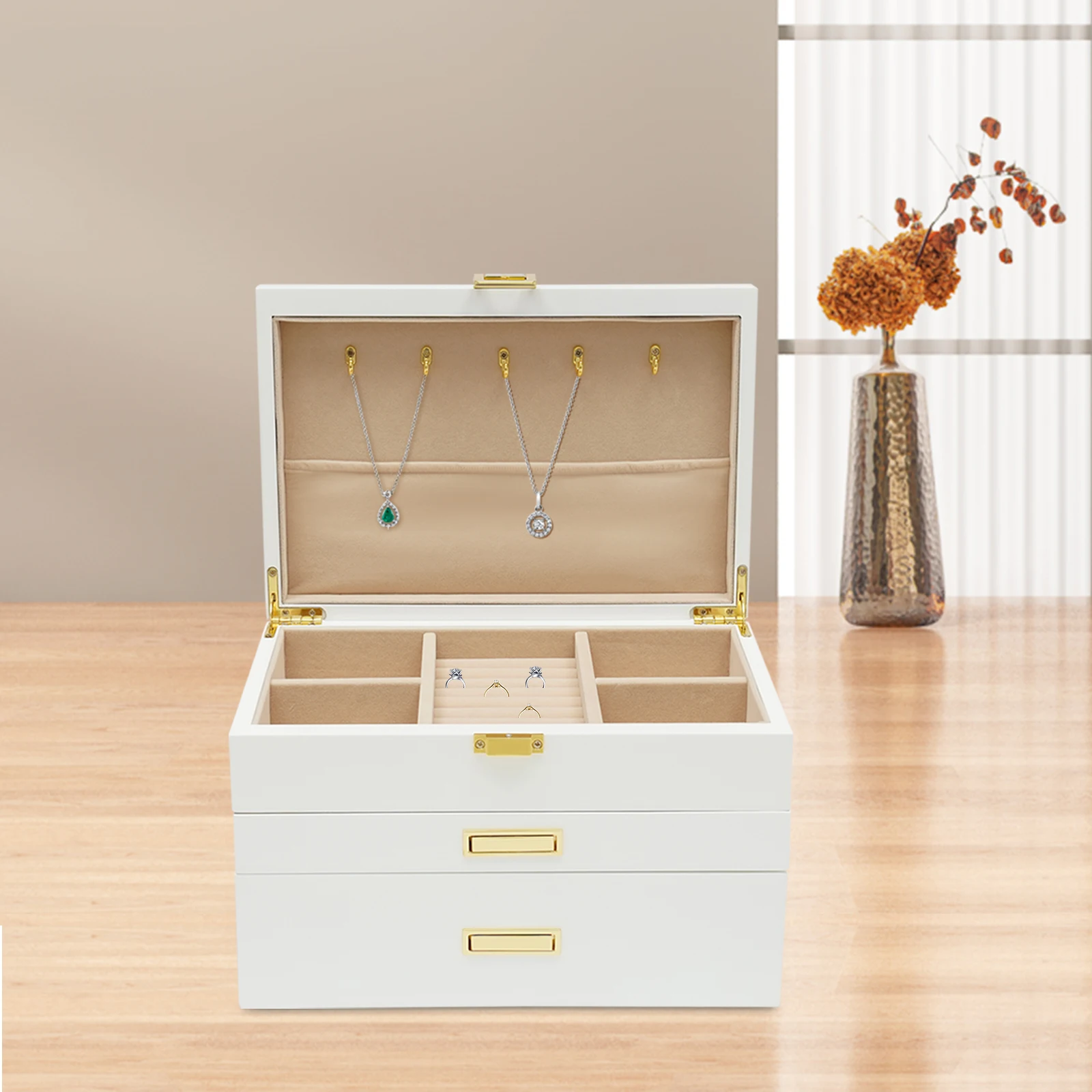 

Шкатулка для украшений, 3-слойный органайзер для ювелирных изделий, красивые и практичные шкатулки для хранения серег, колец, ожерелий, браслетов