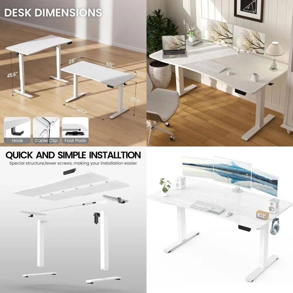 28 Inch White Electric Adjustable Height Desk for Sit-Stand Work, Study, and Gaming
