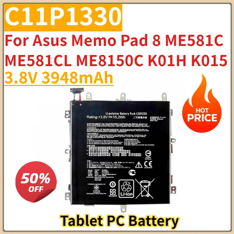 

Аккумулятор для планшета 3,8 В 3948 мАч C11P1330 для Asus Memo Pad 8 ME581C ME581CL ME8150C K01H K015, сменный аккумулятор, новое высокое качество