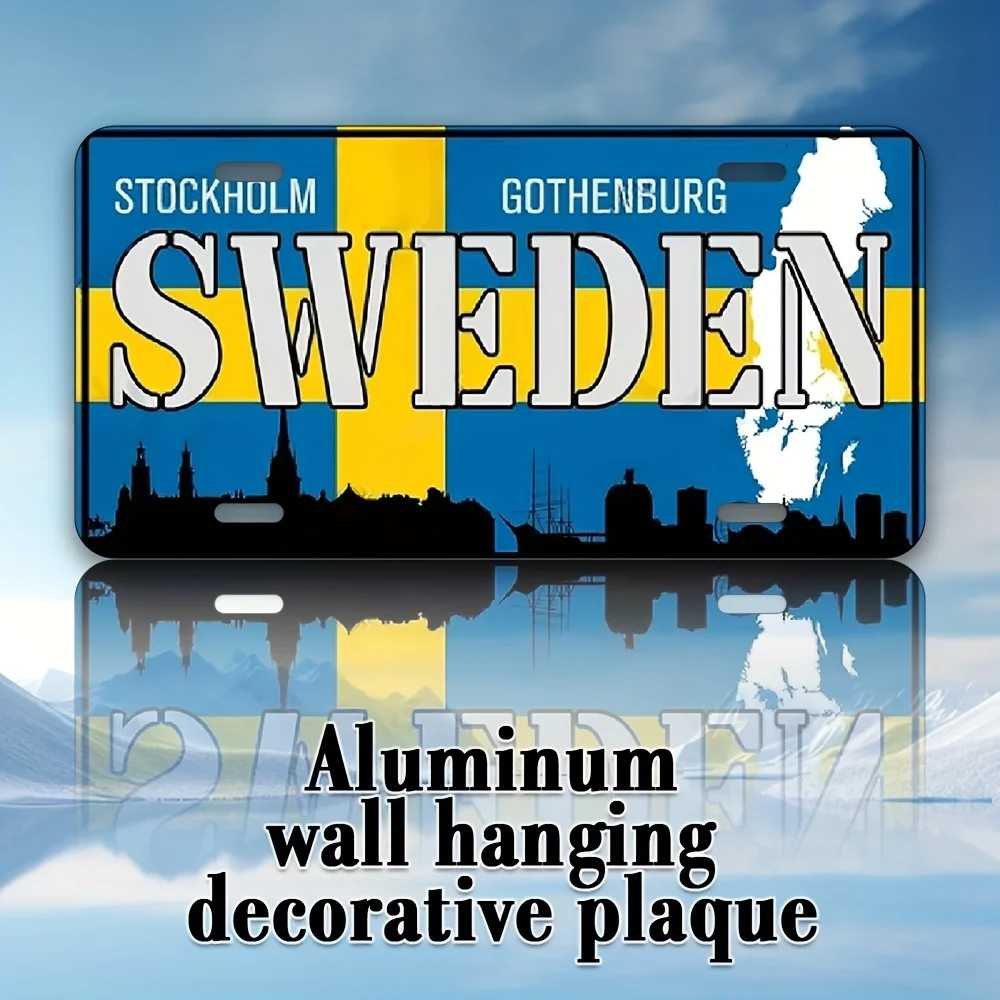 2D Flat, 1pc Aluminum Metal Sign with Stockholm Gothenburg Sweden Design - UV Printed 30x15cm/11.81x5.9in Wall Art for Indoor/Ou