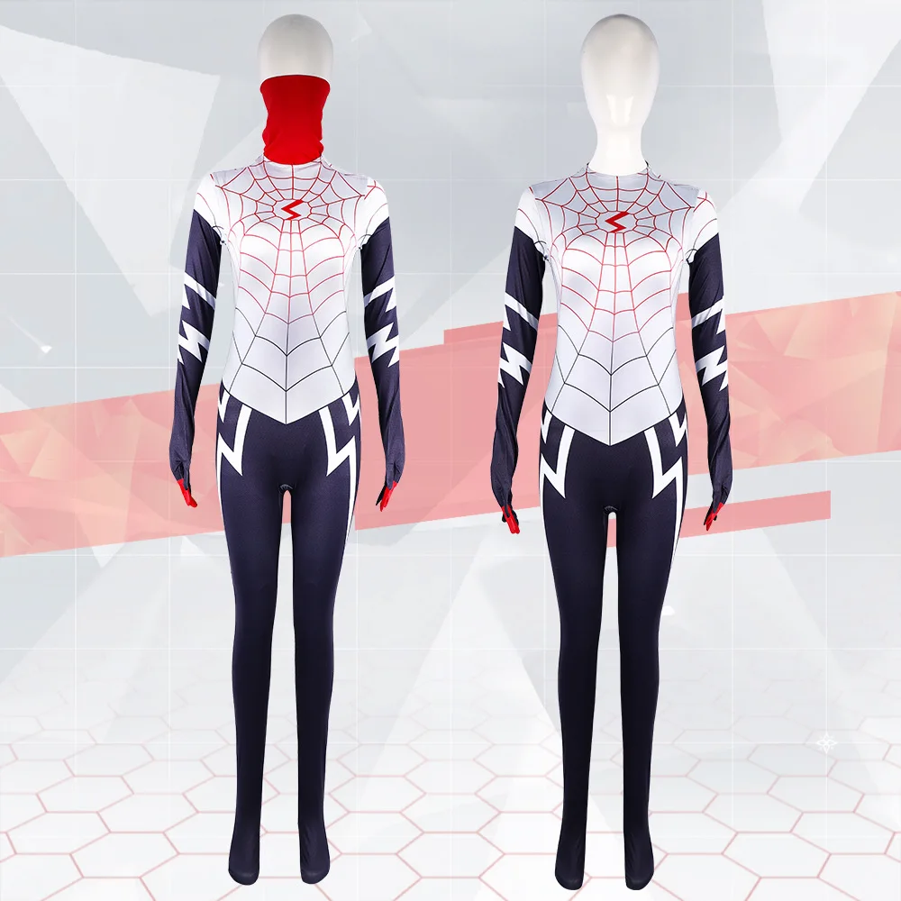 New Hero women's Spider Man Silk Cindy Moon Halloween Adult Cosplay Stage Costume stretto Coat Set Party Performance Costume