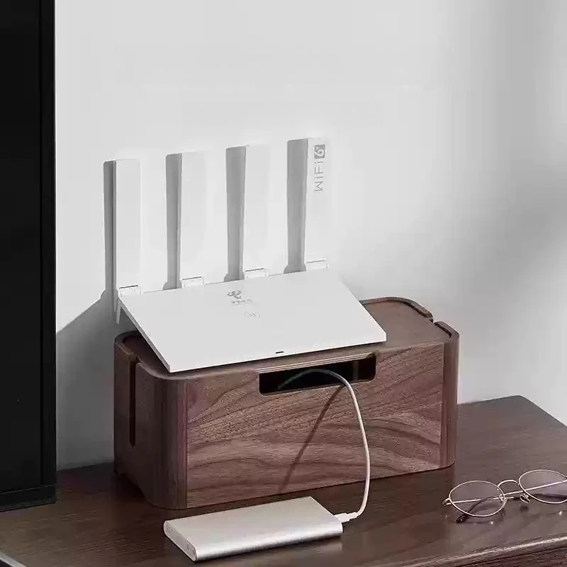 Wooden Power Outlet Concealer Box Cable Organizer Home Wire Management Router Storage Stand for Clutter-Free Room