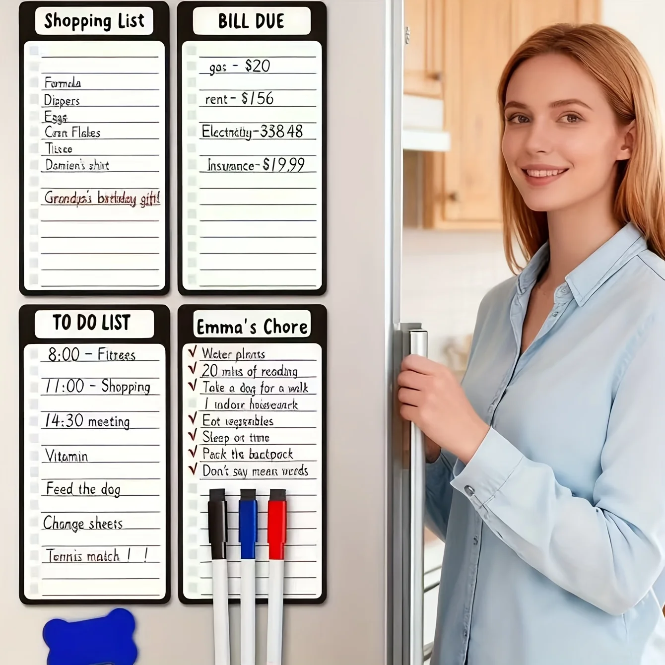 8 pcs Multicolor Magnetic Dry Erase Board Refrigerator Whiteboard - Includes 4 Message Board, 3 Marker Pens And 1 Eraser, Shoppi