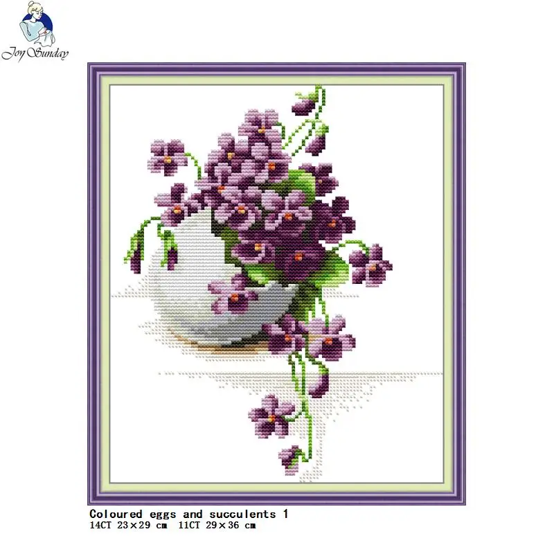 Colorful Eggs and Succulent Series Joy Sunday Flower Cross Stitch Kit Aida 14CT 11CT Count Canvas Embroidery Set Home Decoration