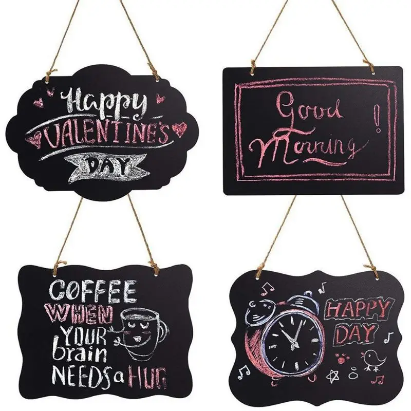 Double Sided Erasable Chalkboard Signs Small Message Board Hanging Blackboard Sign for Wedding Bakery Home Party D5QC