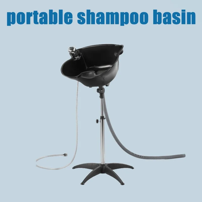 Height Adjustable Vertical Shampoo Bowl, Movable Salon Hair Wash Basin with Shower Head & Support Frame