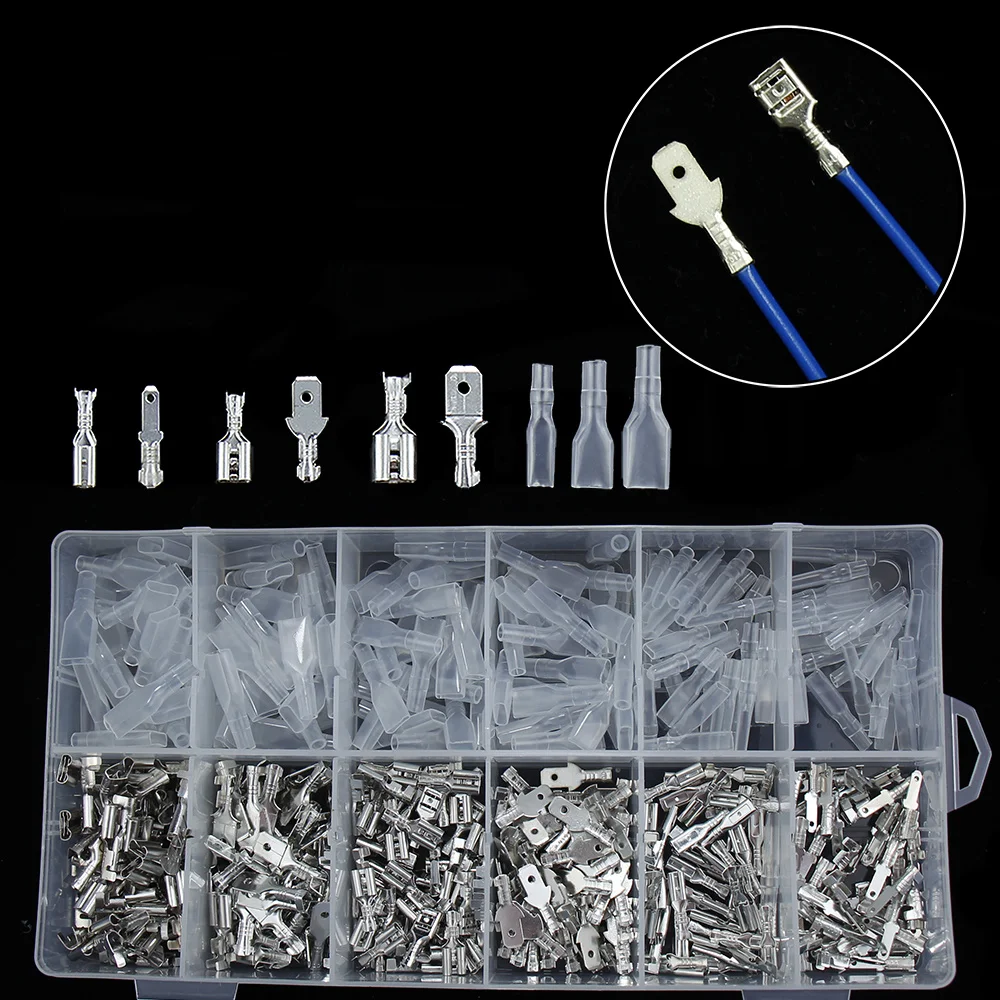 

900PCSFemale Male Insulated Wire Connector Electrical Plug Spade Crimp Terminals Insulating Sleeve Assortment Kit 2.8/4.8/6.3mm