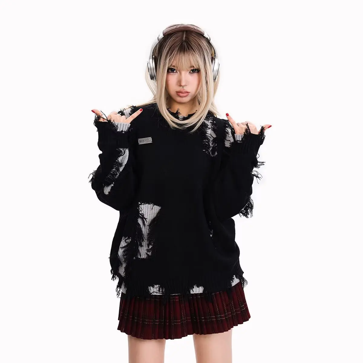 2025秋冬 不規則なダメージ加工デザイン ラウンドネックニットセーター 男女兼用 - レトロ ルーズ トレンド ストリートウェア プルオーバー