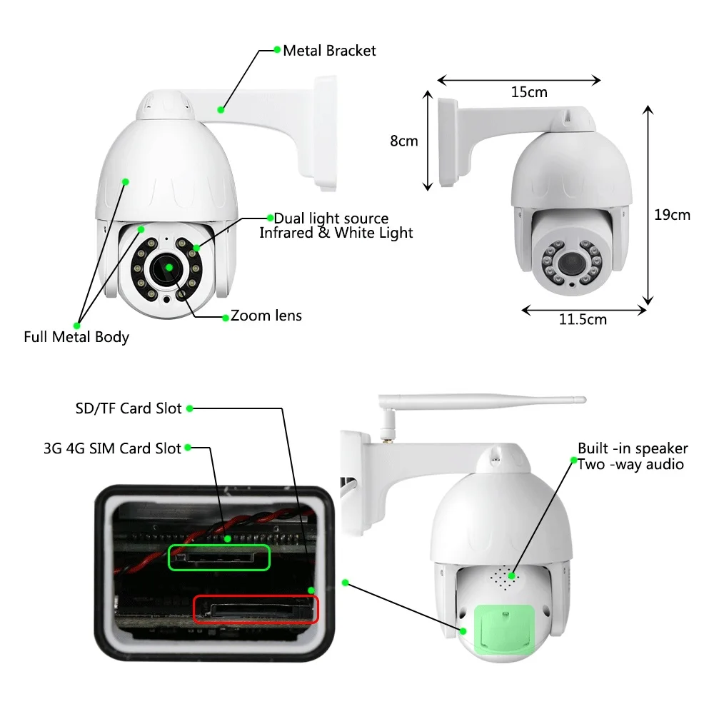 Imagem -06 - Dome Poe 5mp 5x 10x Auto Zoom Rastreamento Humano Ptz com Visão Nocturna 3g 4g Sim 4k 8mp Wifi Segurança sem Fio Áudio Bidirecional Cor