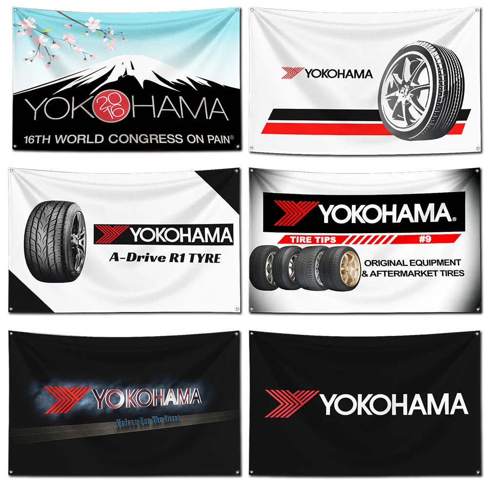 3x5 Ft Car Tires Yokohamas Flag Polyester Digital Printing Banner for Garage Wall Art Out Door Decoration With Brass Grommets