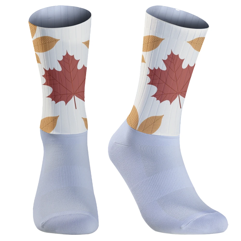 2024 Outdoor Running Maple Leaf Pattern Sport Socks Anti Slip Cycling Socks Integral Moulding High-tech Bike Sock