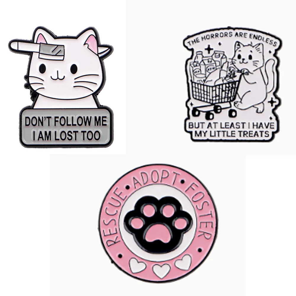 Don't Follow Me, I Am Lost Too Cute Pink Cat Paw Cartoon Enamel Brooch Vitality Lovers Couple Style Small Fresh Lapel Pin Badge