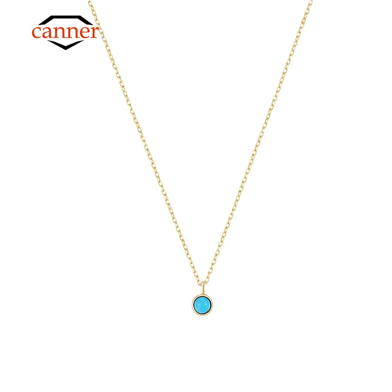 CANNER Simple Turquoise 925 Sterling Silver Gold Color Collarbone Chain Necklaces for Women Wedding Engagement Fine Jewelry Gift