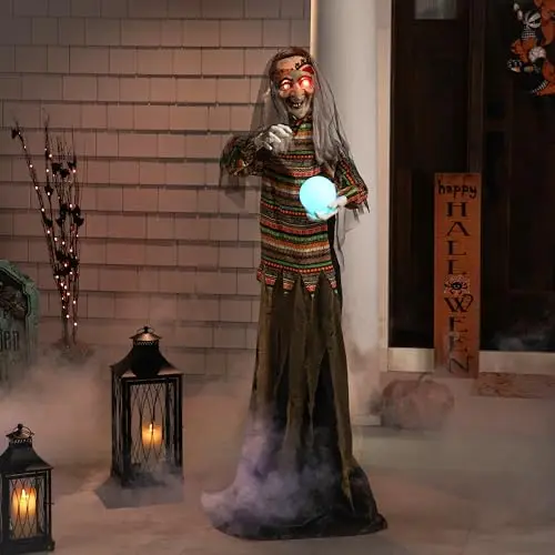 Lighted Fortune Telling Witch with Magic Ball Halloween Figure - 5.5'