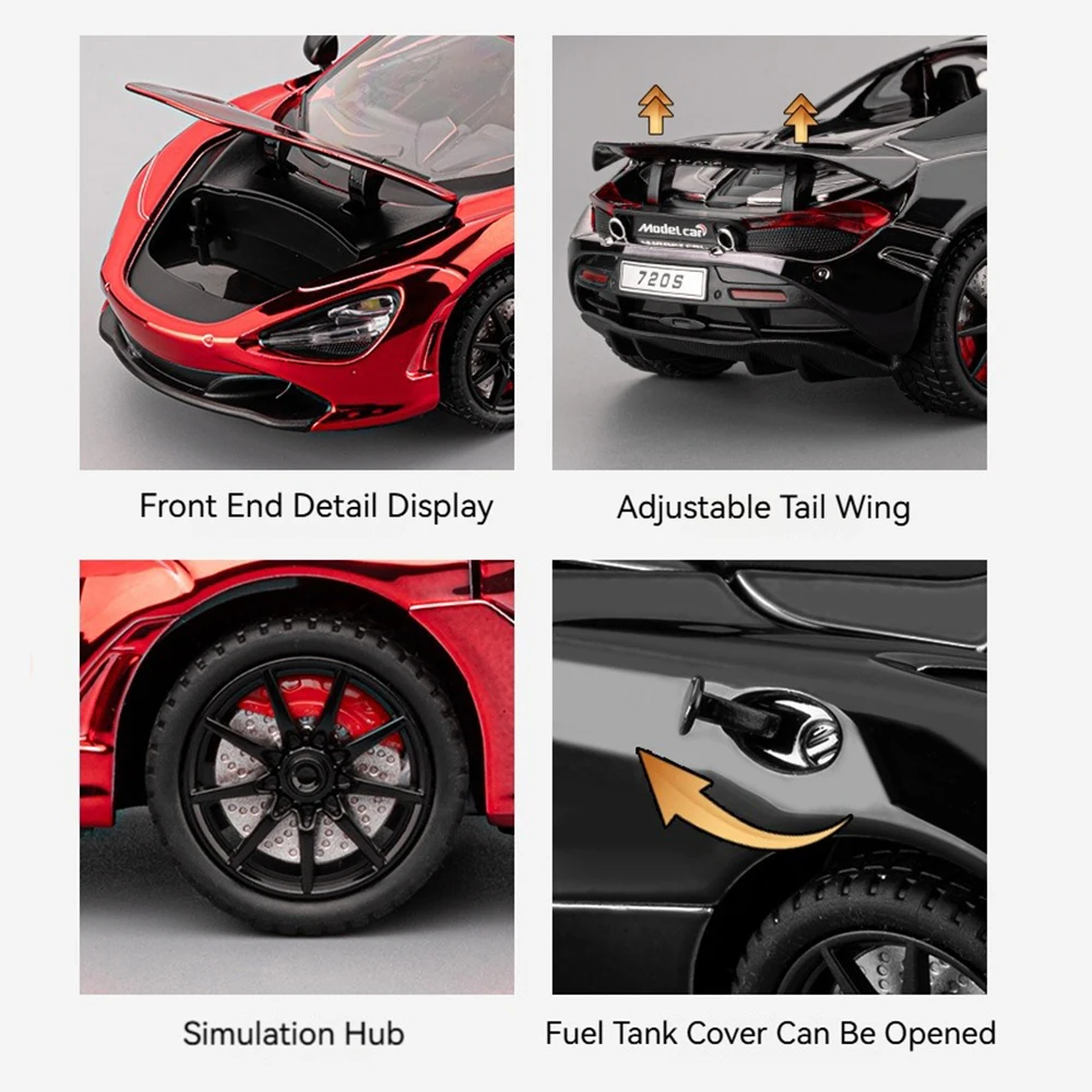 1:24 alliage moulé sous pression 720S voitures jouet modèle avec musique légère Miniature voiture de sport roue retirer véhicule pour enfants cadeaux de Festival