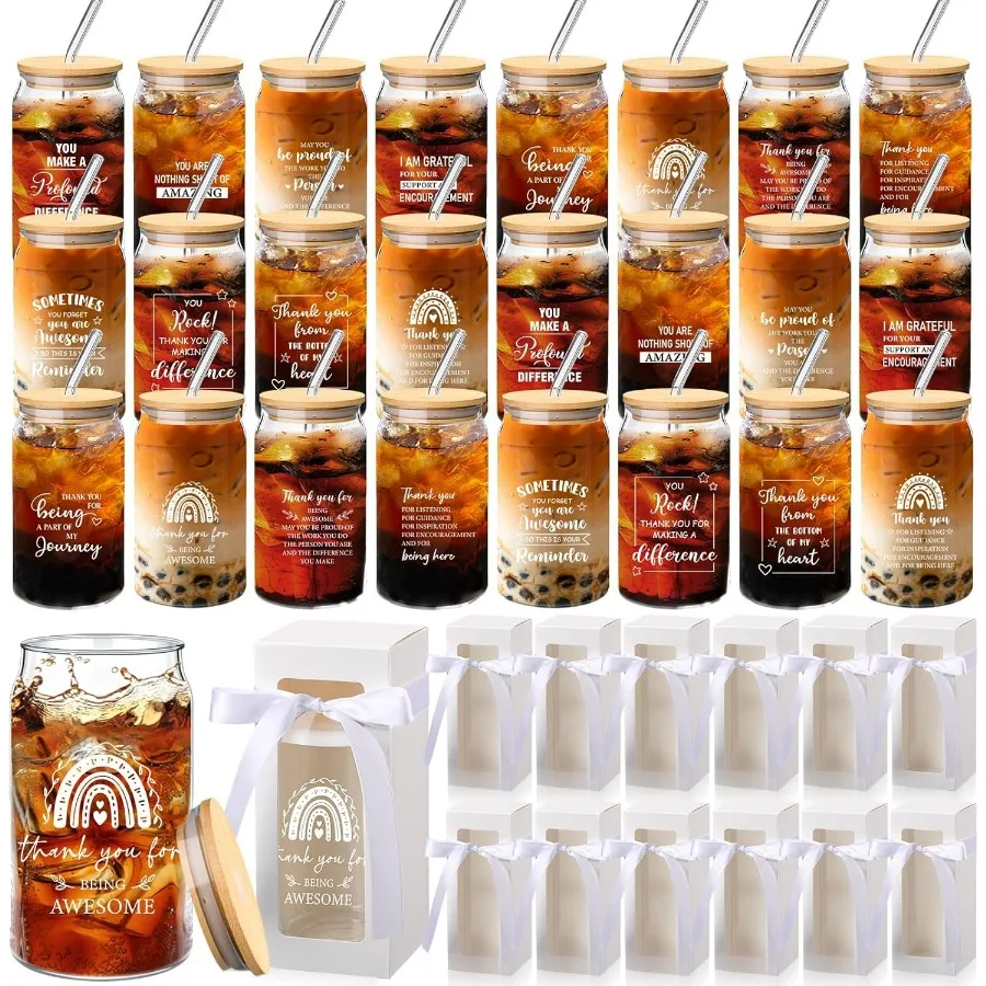 

24 комплекта подарков с благодарностью для сотрудника: идеально подходит для персонала, коллека, друзей, учителей и медсестер, многоразовое стекло Cu на 16 унций