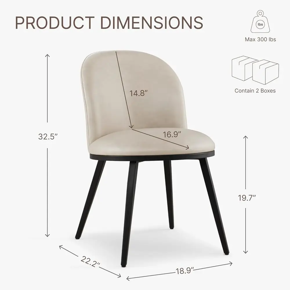 مجموعة من 6 كراسي طعام منجدة من الجلد الصناعي مع مسند ظهر مريح وأرجل معدنية، كراسي غرفة طعام حديثة باللون البيج للمنزل #2