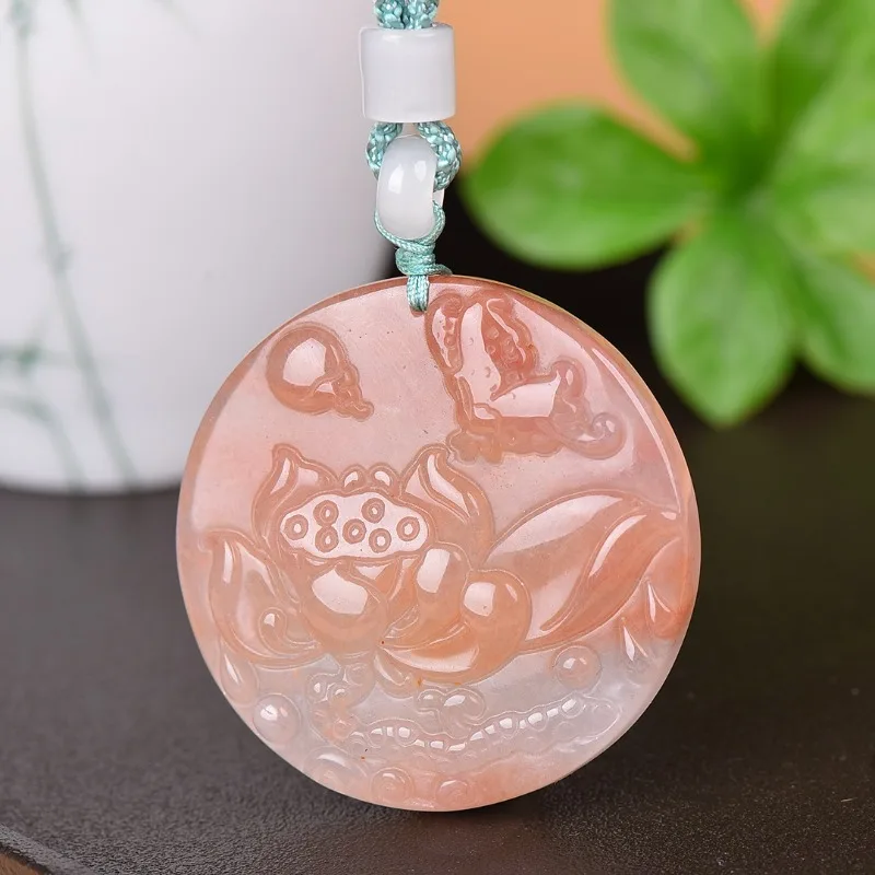 

Exquisite High-ice Gold Silk Jade Round Lotus Pendant