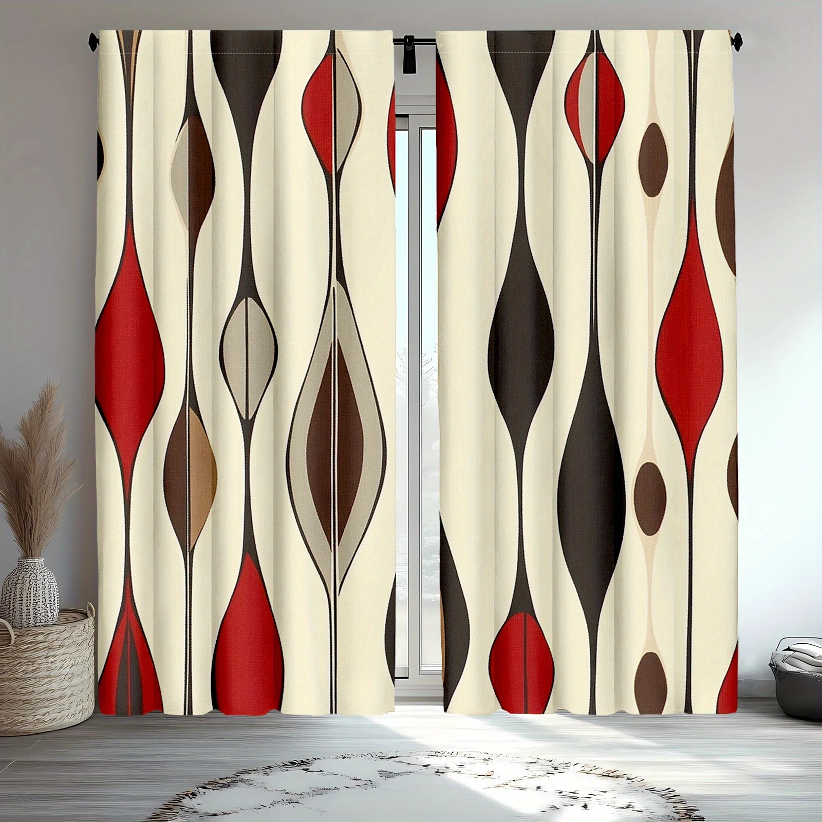 Modern Abstract Curtains Beige Red Brown Vertical Striped Drapes Elegant Window Curtains for Living Room Bedroom Home Decoration