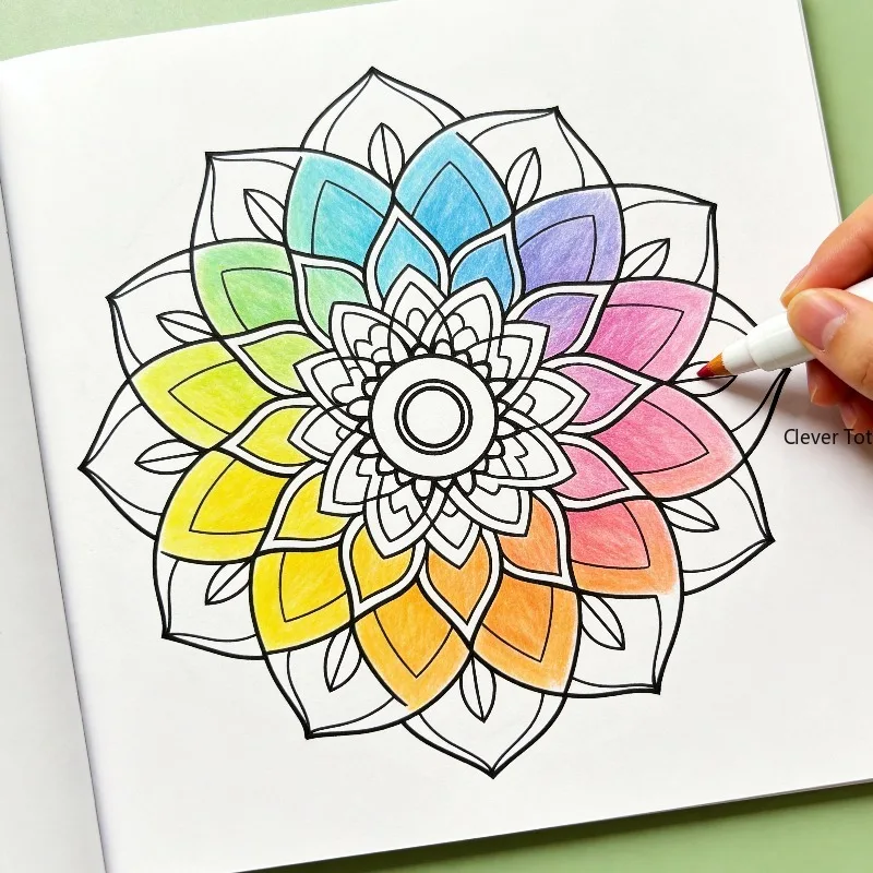 A Lotus Mandala Coloring Album, Symmetrical Flower Black and White Line Manuscript Coloring Edition, Meditation Soothing Stress
