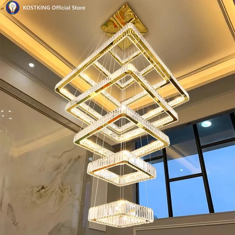 

Modern Home Decoration Crystal Chandelier Stair Pendant Lamp Living Room Interior Lighting