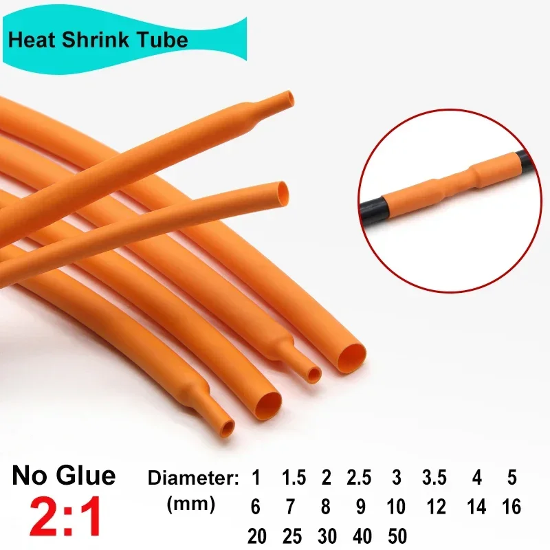 

1/3/5M Orange 2:1 Heat Shrink Tube Dia. 1mm ~ 50mm Thermoresistant Wire Repair DIY Cable Wrap Case Heat Shrinkable Sheath