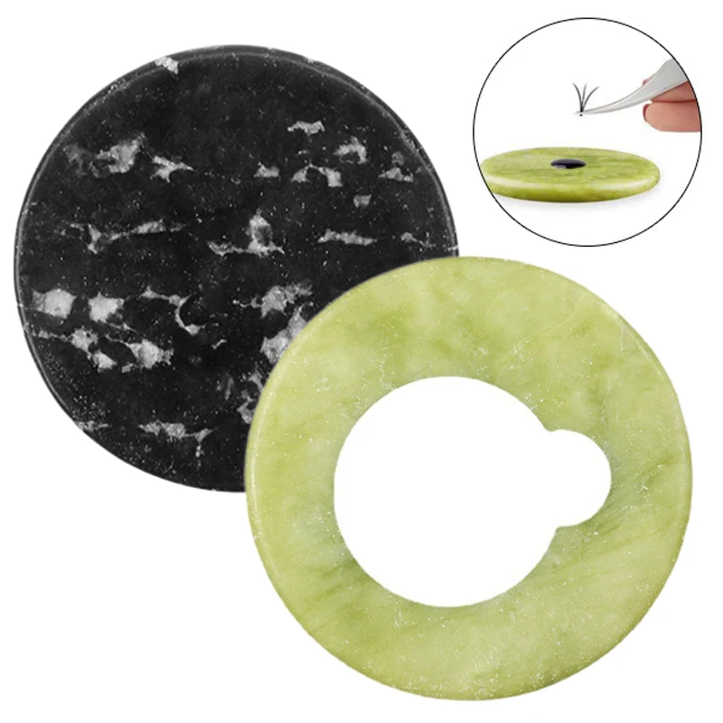 Round Eyelash Glue Adhesive Pallet Jade Stone Black/Green Lash Grafting Gasket Eyelash Extension Tool Make-up Beauty Tools