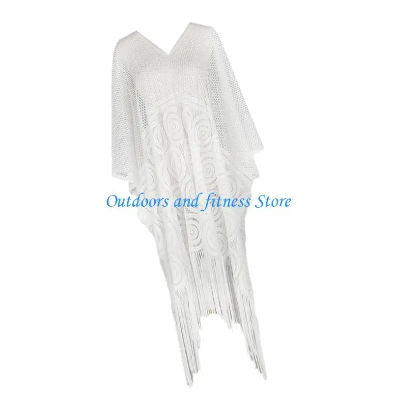 

H053 Women Bathing Suit Cover Up Solid Color Beach Dress Hollow Out Beach Cover Up