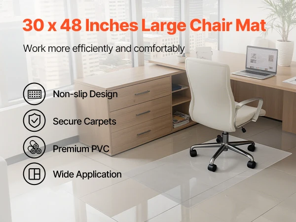 VEVOR Chair Mat Plastic Floor Protector Rug with Studded Non-Slip & Easy to Clean Smooth Glide Under Desk Rug for Home Office