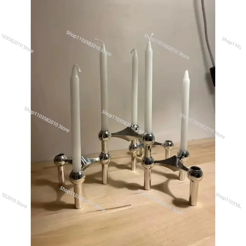 Nordic Silver Metal Molecular Candle Holder, Candelabra Centerpiece for Living Room Decoration Gift Home Decor