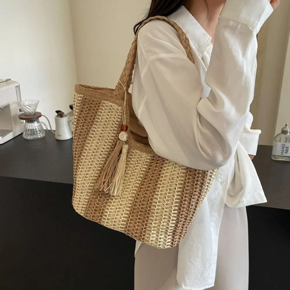 

New Summer Straw Crochet Bag Beach Leisure Striped Shoulder Bag Casual Vacation Women's Handbags Ladies/Girls