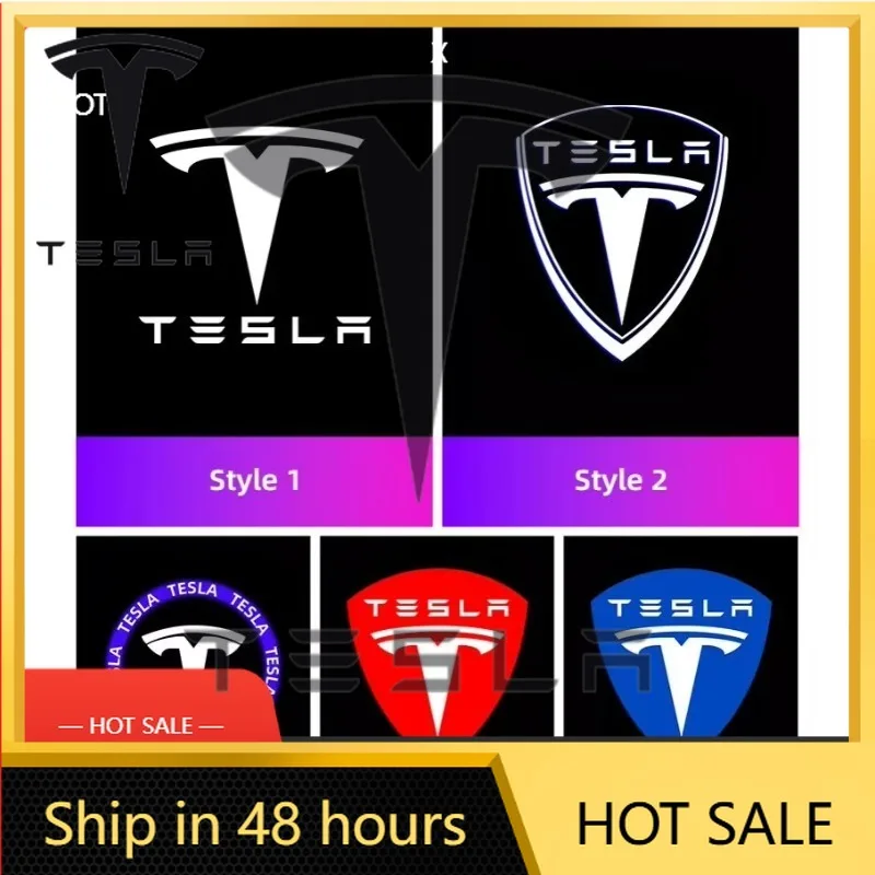

Car Sticker 2025 Hot 2Pcs HD LED Car Door Welcome Lights Projector Lamp Styling For Tesla Model-Y Model-3 Model-X Model-S Cybert