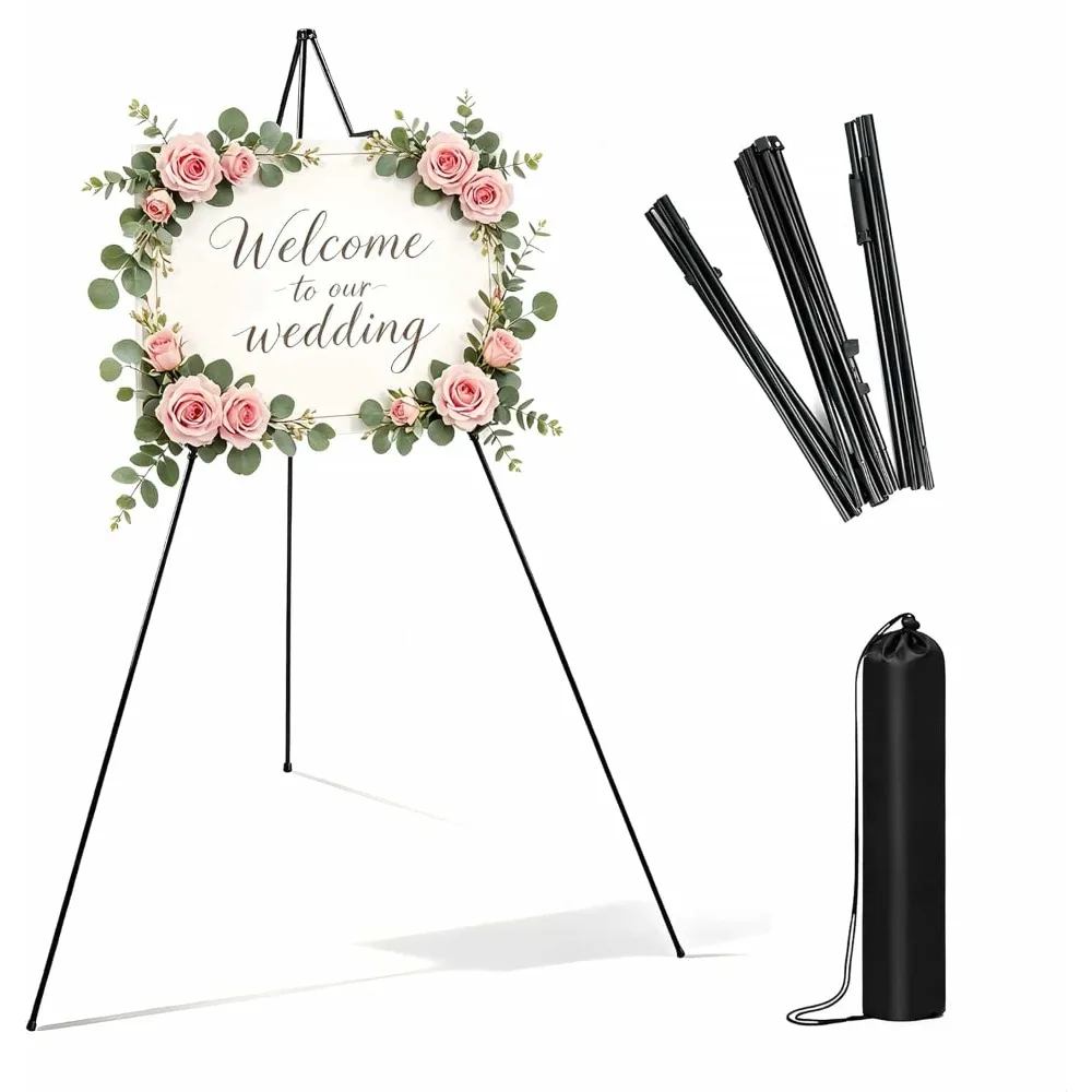 Wedding Sign Stand 66 Inch, Portable Folding Easel Stand for Welcome Signs, Reception Displays, Poster Boards, Event Decorations and Artwork Display, Metal Tripod Easel for Wedding Party Decor 1PCS
