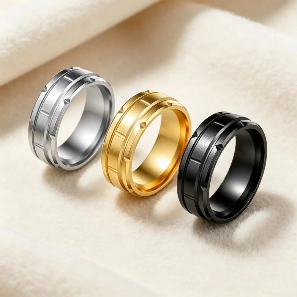 Business Mens Stainless Steel Rings For Men Male Gold Silver Color Minimalist Engagement Wedding Bands Party Jewelry Father Gift