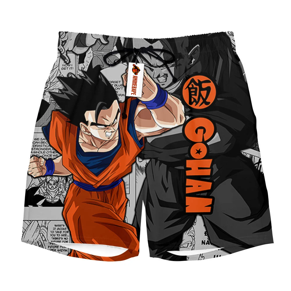 

2026 New Summer Dragon Ball Z Gohan Manga Style Print Quick Dry Shorts Men Anime Kanji Casual Breathable Beach Shorts