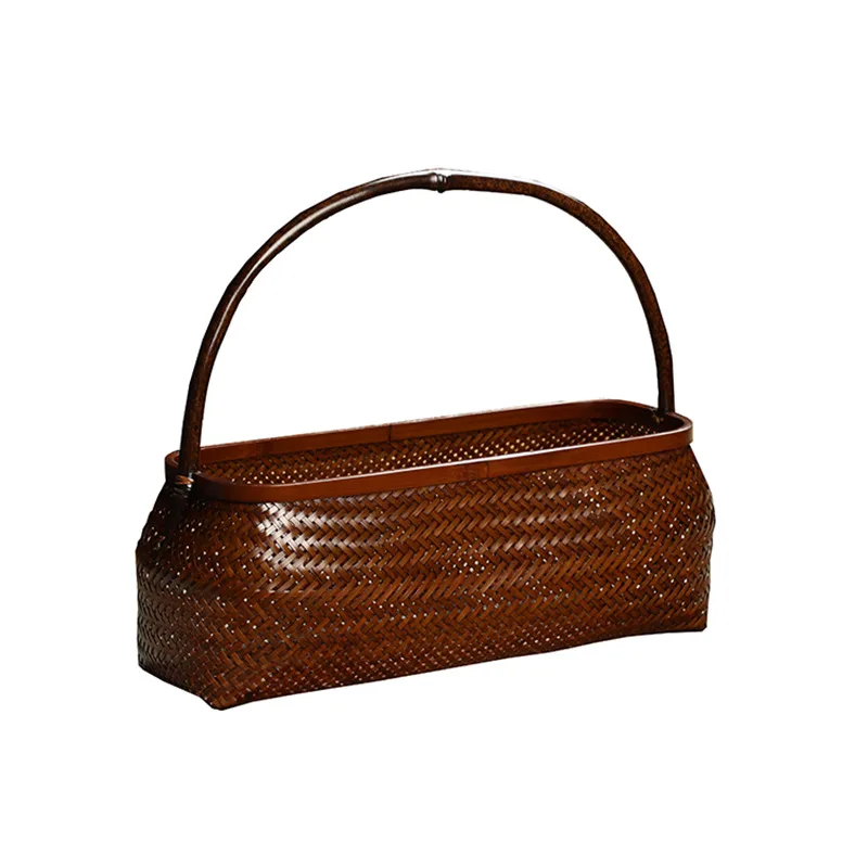 Handmade bamboo lacquer basket Bamboo fruit basket, desktop tea set storage basket, Chinese retro jewelry finishing box
